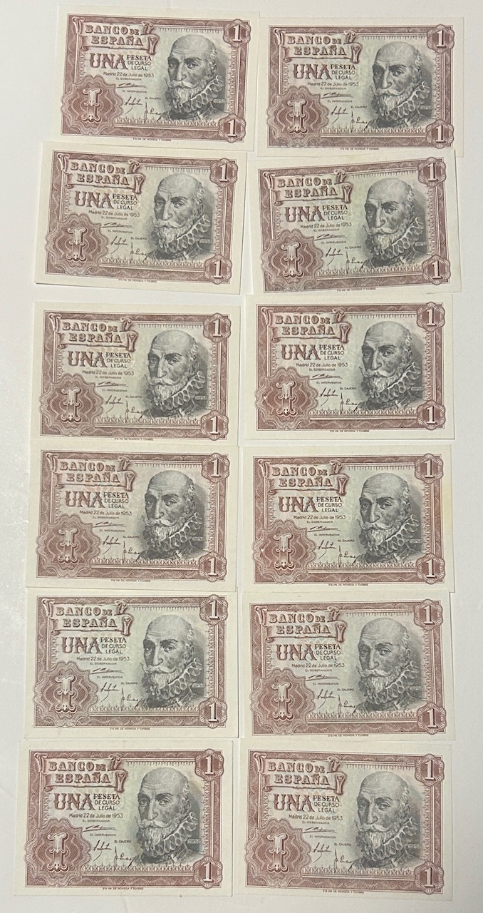 CRBS3404 CRBS3404 LOTE 12 BILLETES ESPAÑA 1 PESETA 1953 SERIES DIFERENTES SIN CIRCULAR - Imagen 1