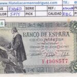 CRBS3416 BILLETE ESPAÑA 5 PESETAS 1945 SERIE F EBC
