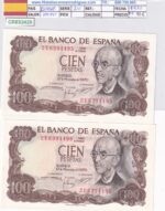CRBS3420 PAREJA CORRELATIVA BILLETES ESPAÑA 100 PESETAS 1970 SERIE 2U SIN CIRCULAR