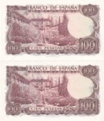 CRBS3420 PAREJA CORRELATIVA BILLETES ESPAÑA 100 PESETAS 1970 SERIE 2U SIN CIRCULAR - Imagen 2