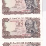 CRBS3421 TRIO CORRELATIVO BILLETES 100 PESETAS 1970 SERIE 6K SIN CIRCULAR