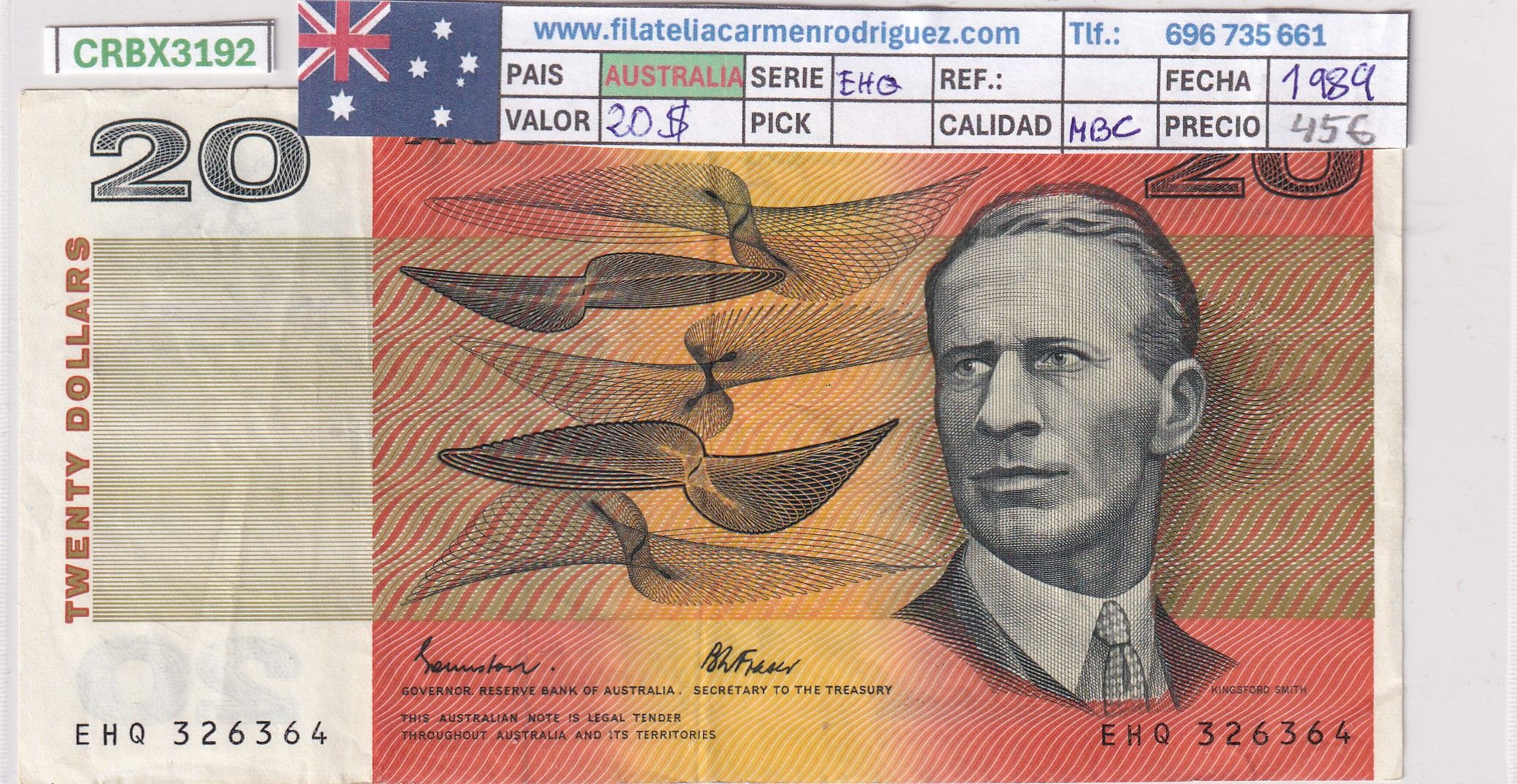 CRBX3192 CRBX3192 BILLETE AUSTRALIA 20 DOLARES 1989 SERIE EHQ MBC - Imagen 1