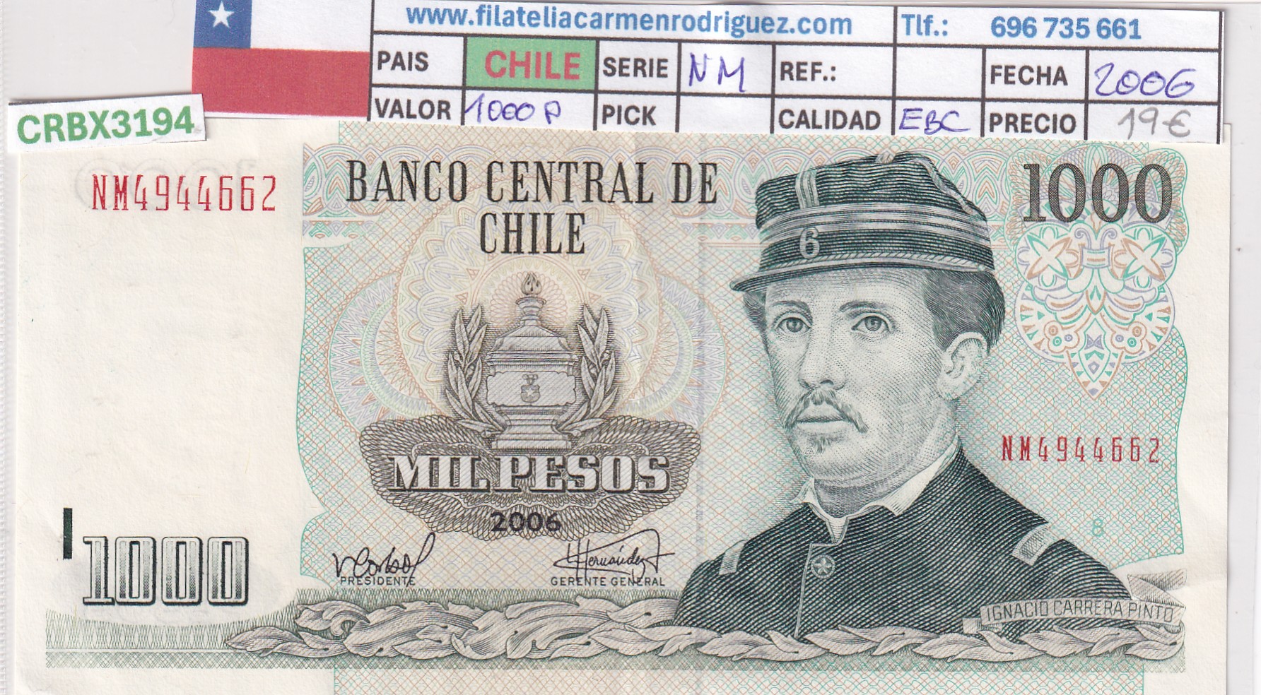 CRBX3194 CRBX3194 BILLETE CHILE 1000 PESOS 2006 SERIE NM EBC - Imagen 1
