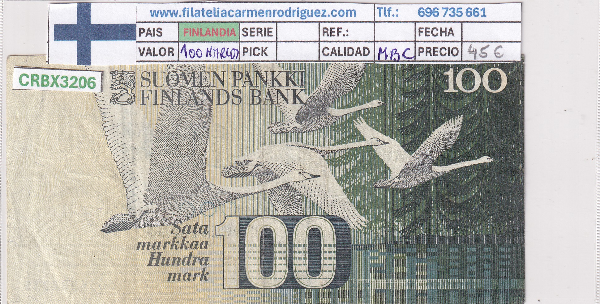 CRBX3206 CRBX3206 BILLETE FINLANDIA 100 MARCOS 1986 MBC - Imagen 1