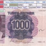 CRBX3245 BILLETE NORUEGA 1000 CORONAS 1990 MBC CON ESCRITURA