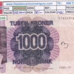 CRBX3246 BILLETE NORUEGA 1000 CORONAS 1990 MBC CON ESCRITURA