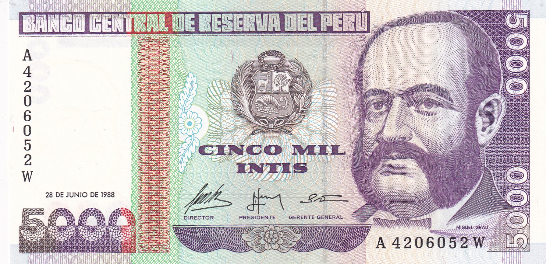 CRBX3262 CRBX3262 BILLETE PERU 5000 INTIS 1988 SIN CIRCULAR - Imagen 1