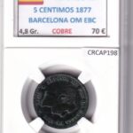 CRCAP198 MONEDA ESPAÑA ALFONSO XII 5 CENTIMOS 1877 BARCELONA OM EBC