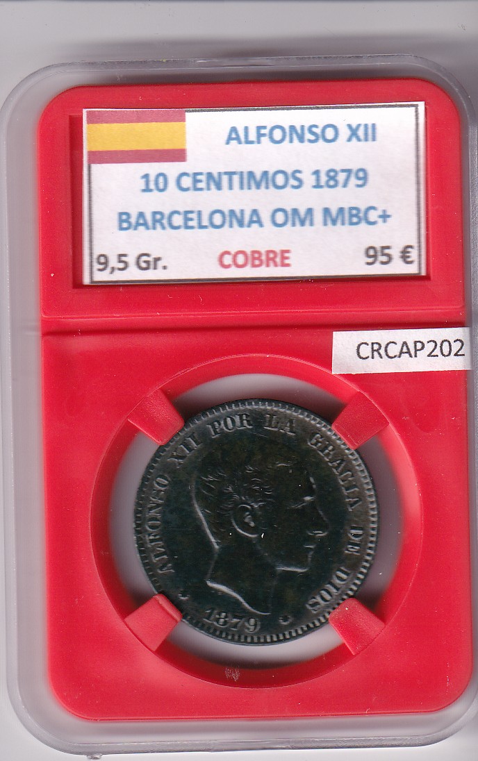 CRCAP202 CRCAP202 MONEDA ESPAÑA ALFONSO XII 10 CENTIMOS 1879 BARCELONA OM MBC+ - Imagen 1