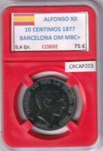 CRCAP203 MONEDA ESPAÑA ALFONSO XII 10 CENTIMOS 1877 BARCELONA OM MBC+