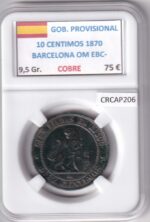 CRCAP206 MONEDA ESPAÑA GOB. PROVISIONAL 10 CENTIMOS 1870 BARCELONA OM EBC-