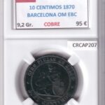 CRCAP207 MONEDA ESPAÑA GOB. PROVISIONAL 10 CENTIMOS 1870 BARCELONA OM EBC