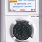 CRCAP209 MONEDA ESPAÑA GOB. PROVISIONAL 10 CENTIMOS 1870 BARCELONA OM MBC+