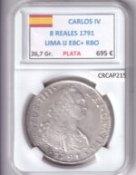 CRCAP215 MONEDA ESPAÑA CARLOS IV 8 REALES 1791 LIMA IJ EBC+ RBO