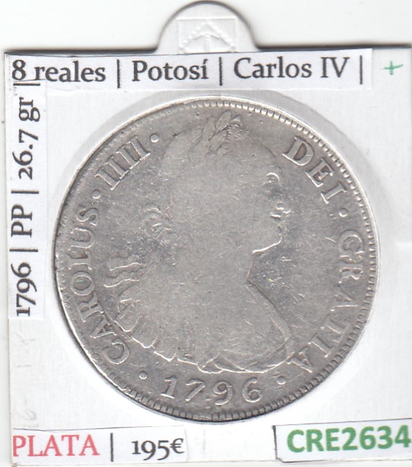 CRE2634 CRE2634 MONEDA ESPAÑA 8 REALES POTOSÍ CARLOS IV 1796 - Imagen 1