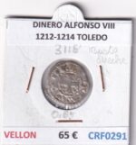 CRF0291 MONEDA ESPAÑA DINERO ALFONSO VIII 1212-1214 TOLEDO VELLON