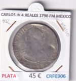 CRF0306 MONEDA ESPAÑA CARLOS IV 4 REALES 1798 FM MEXICO ENGARZADA PLATA