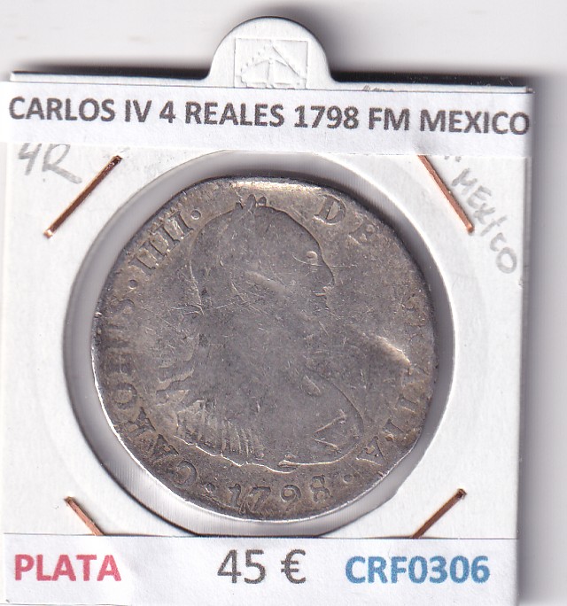 CRF0306 CRF0306 MONEDA ESPAÑA CARLOS IV 4 REALES 1798 FM MEXICO ENGARZADA PLATA - Imagen 1