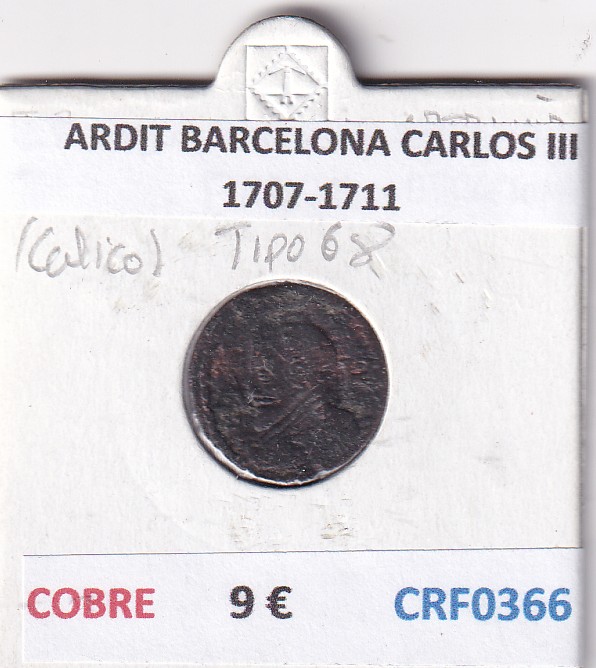 CRF0366 CRF0366 MONEDA ESPAÑA ARDIT BARCELONA CARLOS III 1707-1711 COBRE - Imagen 1