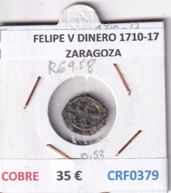 CRF0379 CRF0379 MONEDA ESPAÑA FELIPE V DINERO 1710-17 ZARAGOZA COBRE - Imagen 1