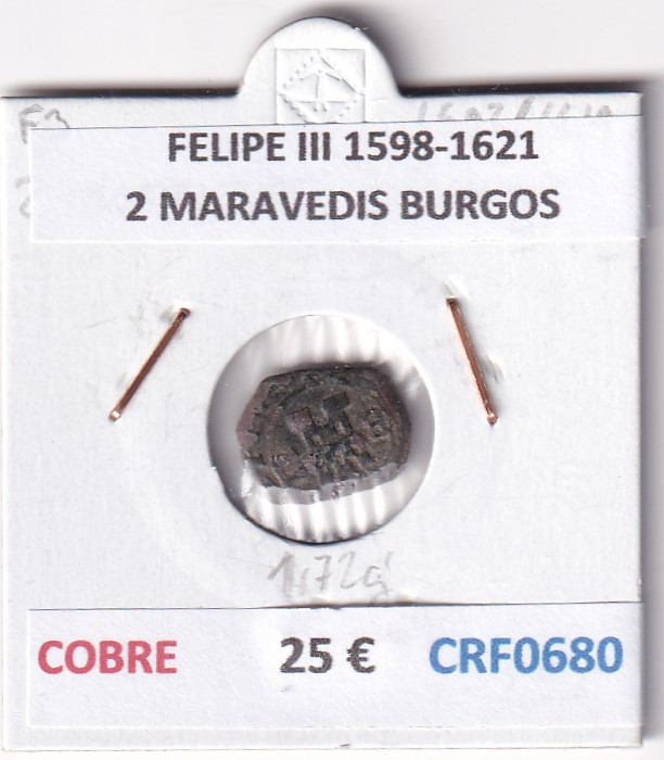 CRF0680 CRF0680 MONEDA ESPAÑA FELIPE III 1598-1621 2 MARAVEDIS BURGOS COBRE - Imagen 1