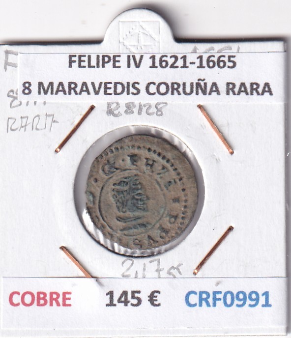 CRF0991 CRF0991 MONEDA ESPAÑA FELIPE IV 1621-1665 8 MARAVEDIS CORUÑA RARA COBRE - Imagen 1