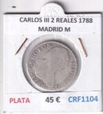 CRF1104 MONEDA ESPAÑA CARLOS III 2 REALES 1788 MADRID M PLATA