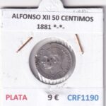 CRF1190 MONEDA ESPAÑA ALFONSO XII 50 CENTIMOS 1881 *-*- PLATA