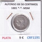 CRF1191 MONEDA ESPAÑA ALFONSO XII 50 CENTIMOS 1881 *-*- MSM PLATA