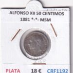 CRF1192 MONEDA ESPAÑA ALFONSO XII 50 CENTIMOS 1881 *-*- MSM PLATA