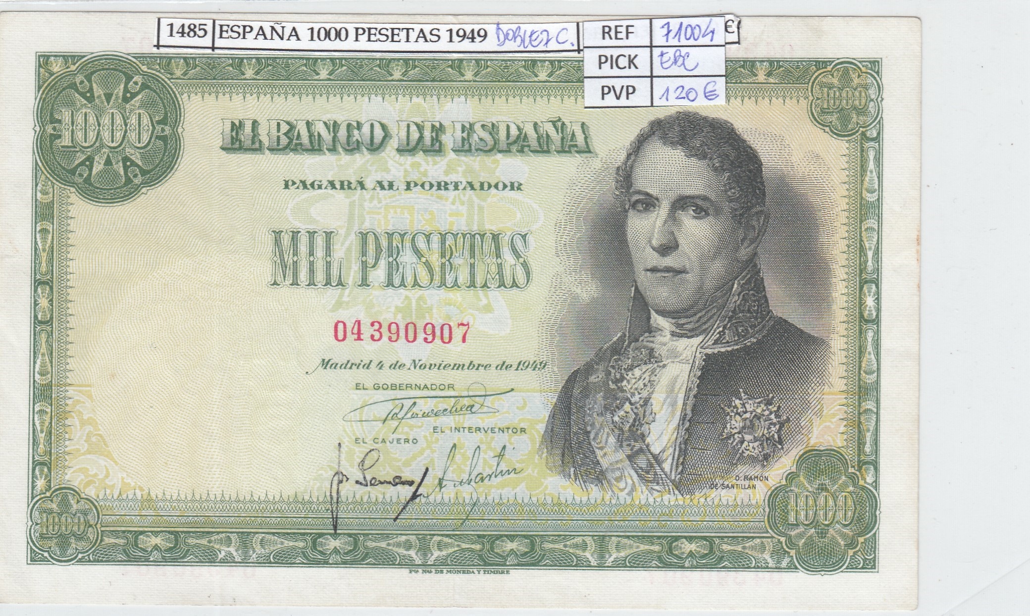 CRJ1485 CRJ1485 BILLETE ESPAÑA 1.000 PESETAS 1949 P-138a EBC CON DOBLEZ CENTRAL - Imagen 1