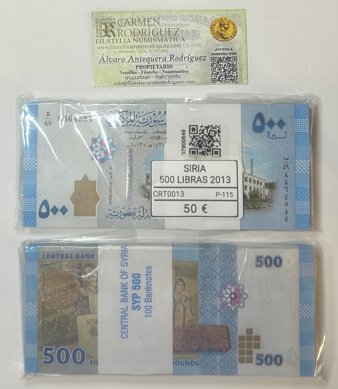 CRT0013 CRT0013 TACO 100 BILLETES SIRIA 500 LIBRAS 2013 P-115 - Imagen 1