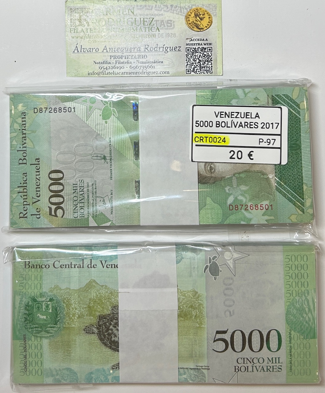 CRT0024 CRT0024 TACO 100 BILLETES VENEZUELA 5000 BOLIVARES 2017 P-97 - Imagen 1