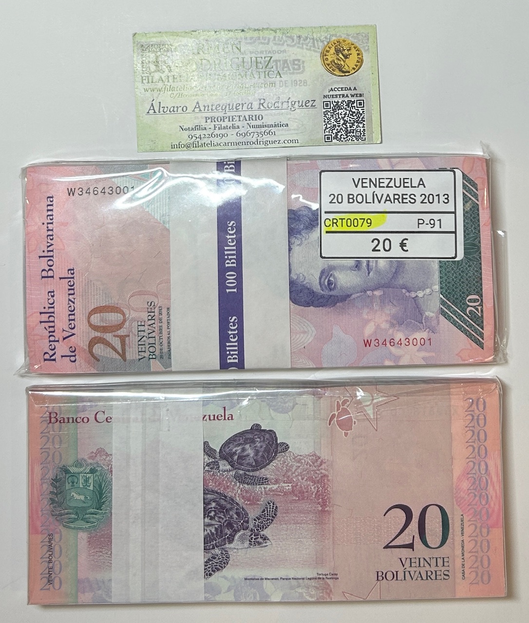 CRT0079 CRT0079 TACO 100 BILLETES VENEZUELA 20 BOLIVARES 2013 P-91 - Imagen 1
