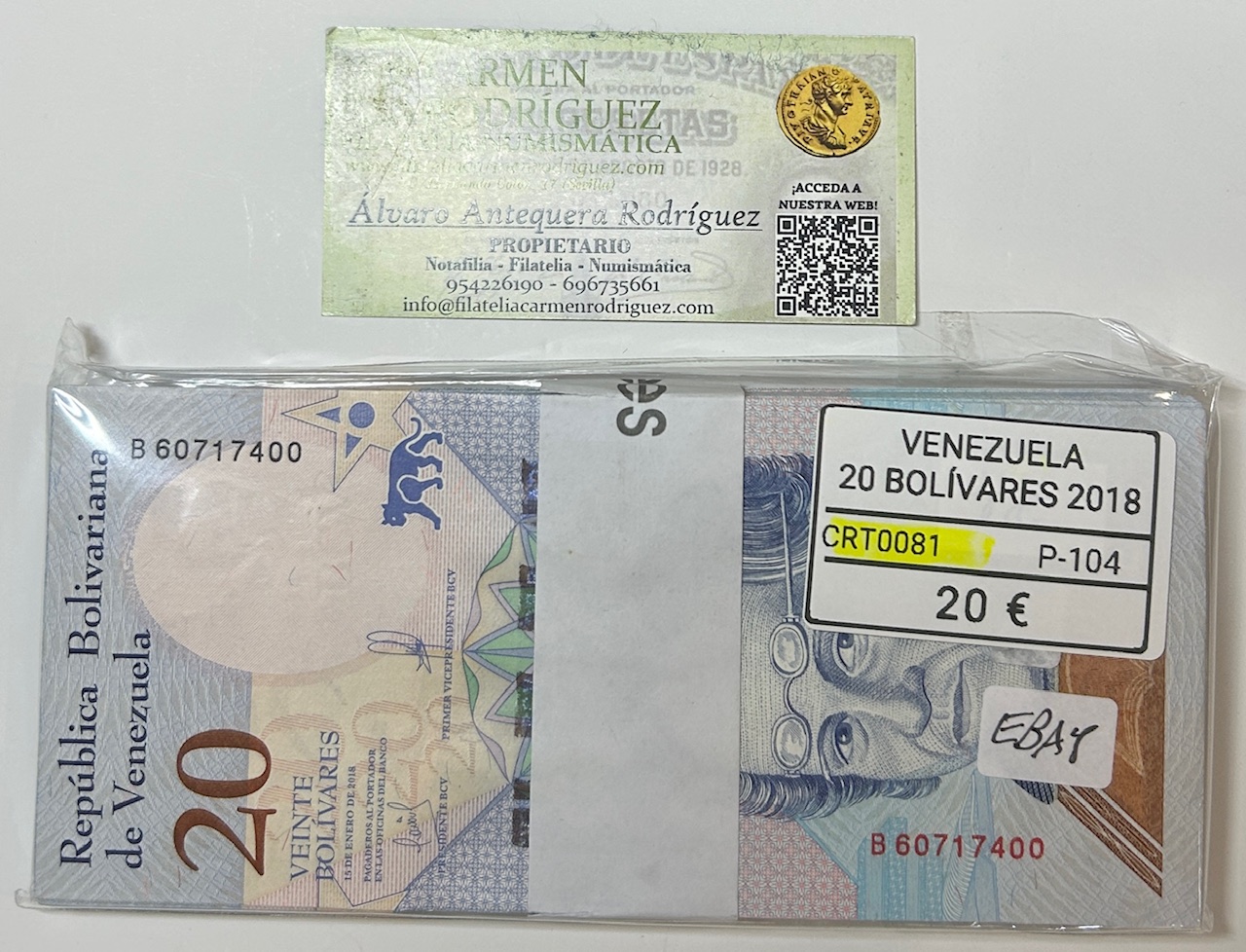 CRT0081 CRT0081 TACO 100 BILLETES VENEZUELA 20 BOLIVARES 2018 P-104 - Imagen 1