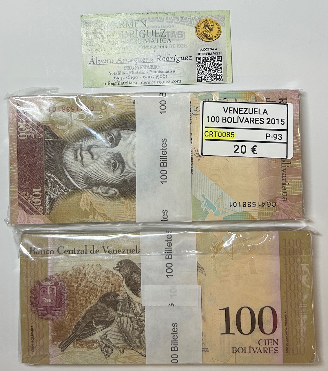 CRT0085 CRT0085 TACO 100 BILLETES VENEZUELA 100 BOLIVARES 2015 P-93 - Imagen 1