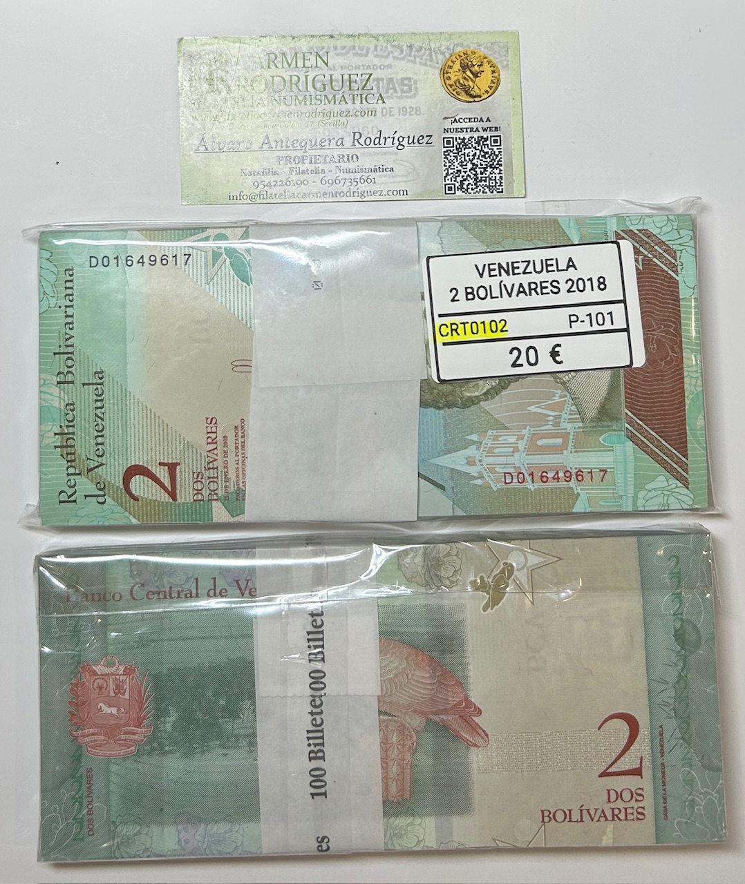 CRT0102 CRT0102 TACO 100 BILLETES VENEZUELA 2 BOLIVARES 2018 P-101 - Imagen 1