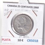 CR5018 MONEDA CANADA 25 CENTAVOS 1968 PLATA