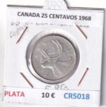 CR5018 MONEDA CANADA 25 CENTAVOS 1968 PLATA