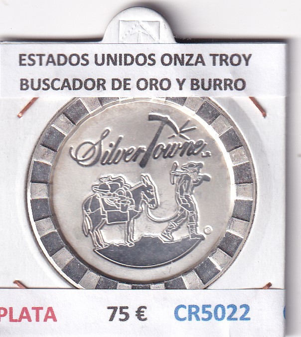 CR5022 CR5022 MONEDA ESTADOS UNIDOS ONZA TROY PLATA BUSCADOR DE ORO Y BURRO - Imagen 1