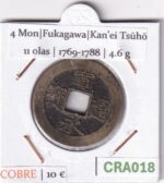 CRA018 MONEDA SAMURAI 4 MON KANEI TSUHO 11 OLAS FUKAGAWA 1769-1788