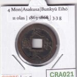 CRA021 MONEDA SAMURAI 4 MON BUNKYU EIHO CURSIVO 11 OLAS ASAKUSA 1863-1868