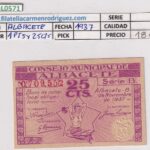 CRBL0571 BILLETE LOCAL ESPAÑA ALBACETE 25 CENTIMOS 1937 MBC