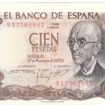 CRBP0032  BILLETE ESPAÑA 100 PESETAS 1970 SERIE ESPECIAL 9A DOBLEZ CENTRAL SC