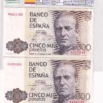 CRBS3424 PAREJA CORRELATIVA BILLETES ESPAÑA 5000 PESETAS 1979 SERIE R EBC-EBC-