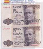 CRBS3427 PAREJA CORRELATIVA BILLETES ESPAÑA 5000 PESETAS 1979 SERIE 1P EBC