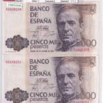 CRBS3430 PAREJA CORRELATIVA BILLETES ESPAÑA 5000 PESETAS 1979 SERIE N1 EBC-