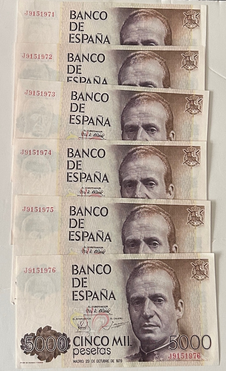 CRBS3439 CRBS3439 LOTE 6 BILLETES BILLETES ESPAÑA 5000 PESETAS 1979 SERIE E EBC - Imagen 1