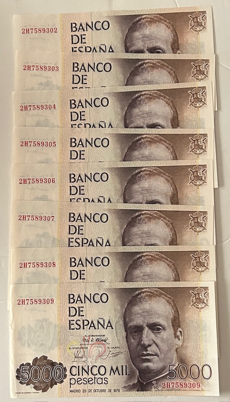CRBS3445 CRBS3445 LOTE 8 BILLETES BILLETES ESPAÑA 5000 PESETAS 1979 SERIE 2H S/C S/C- - Imagen 1