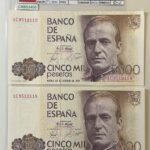 CRBS3450 PAREJA CORRELATIVA BILLETE ESPAÑA 5000 PESETAS 1979 SERIE 1C S/C- EBC+